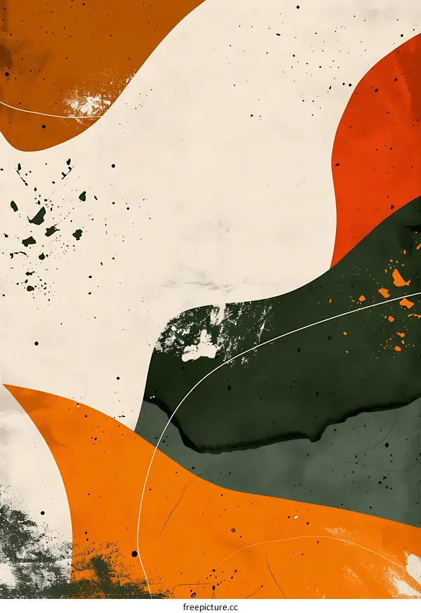 Abstract Art Painting with Orange and Green Shapes on Textured Background