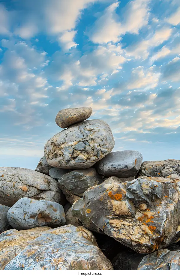 Stacked Stones Against Cloudy Sky