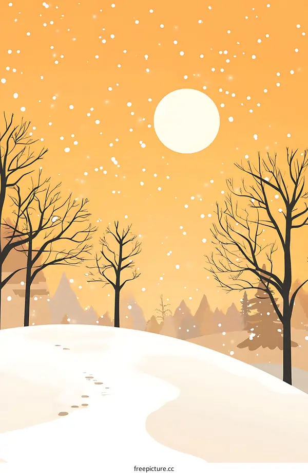 Winter Landscape with Snow Falling and Bare Trees