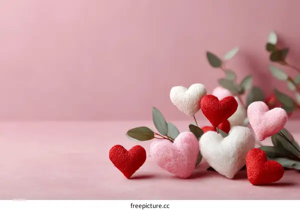 Valentines Day Heart-Shaped Decorations on a Pink Background
