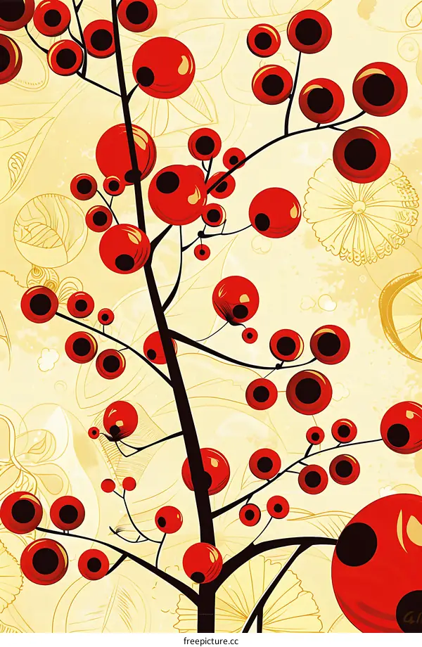 Abstract Red Berries On A Branch Illustration