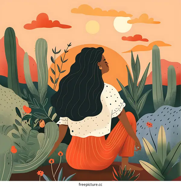 Woman Sitting in a Desert Landscape