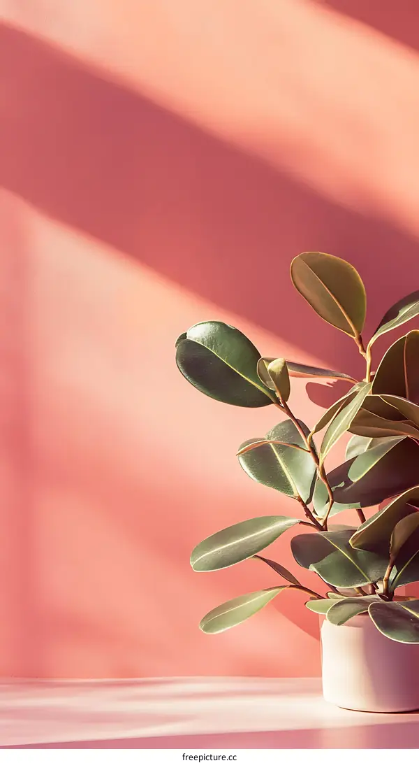 Green Plant in White Pot with Pink Background