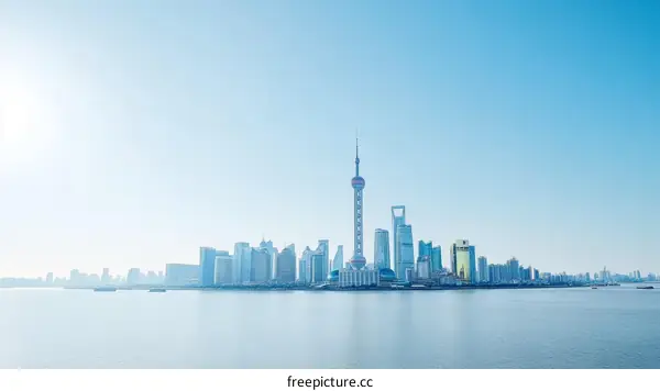 Shanghai Skyline Panoramic View at Sunrise