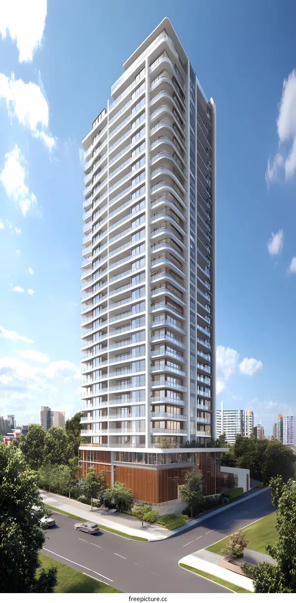 Modern High Rise Building with Glass Facade