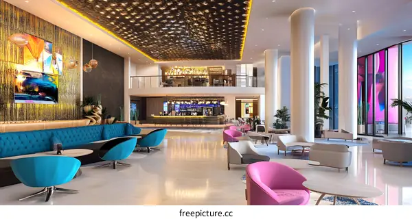 Modern Hotel Lobby Interior Design with Abstract Art