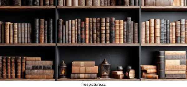 Vintage Wooden Bookshelf with Aged Books