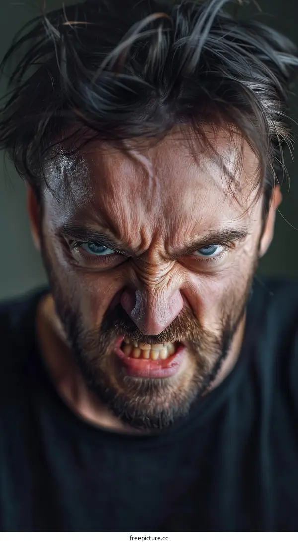 Close Up Angry Man Face Portrait