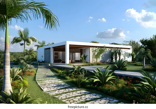 Modern Tropical House With Stone Path