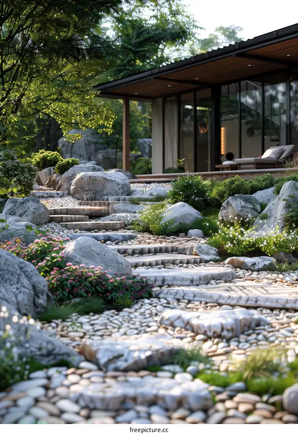 Stepping Stones in a Modern House Garden