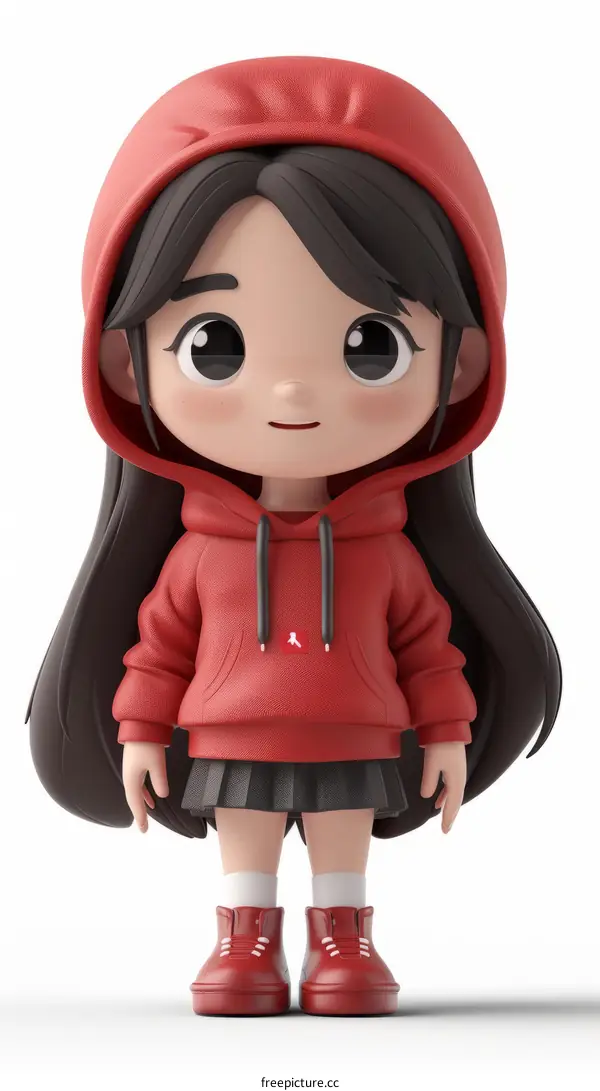Cute 3D illustration of a girl wearing a red hoodie