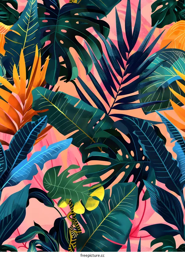 Tropical Leaves Pattern Seamless Illustration