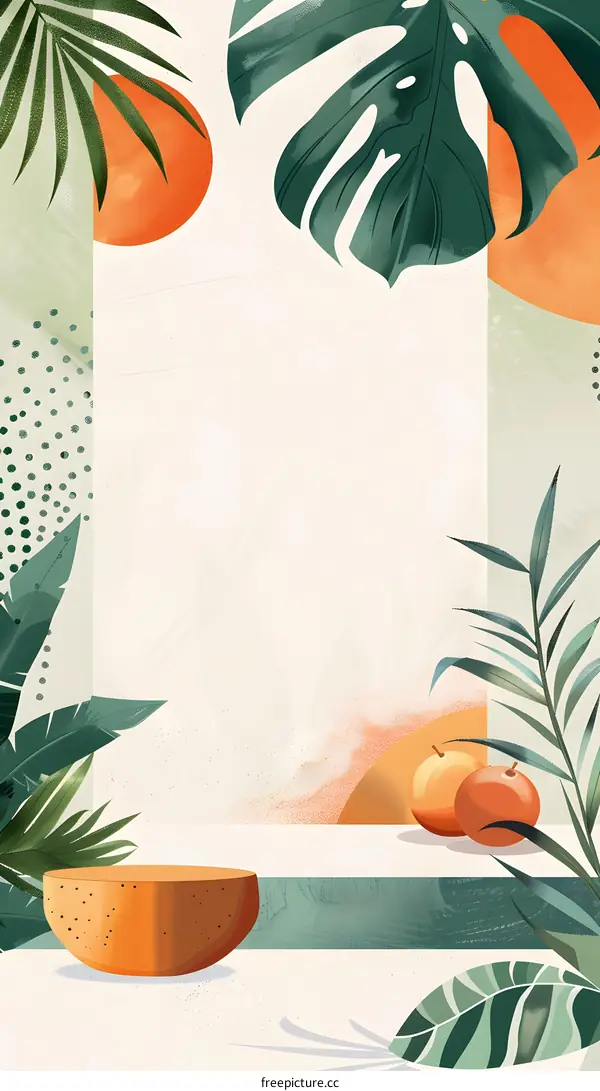 Tropical Summer Leaves and Oranges Illustration