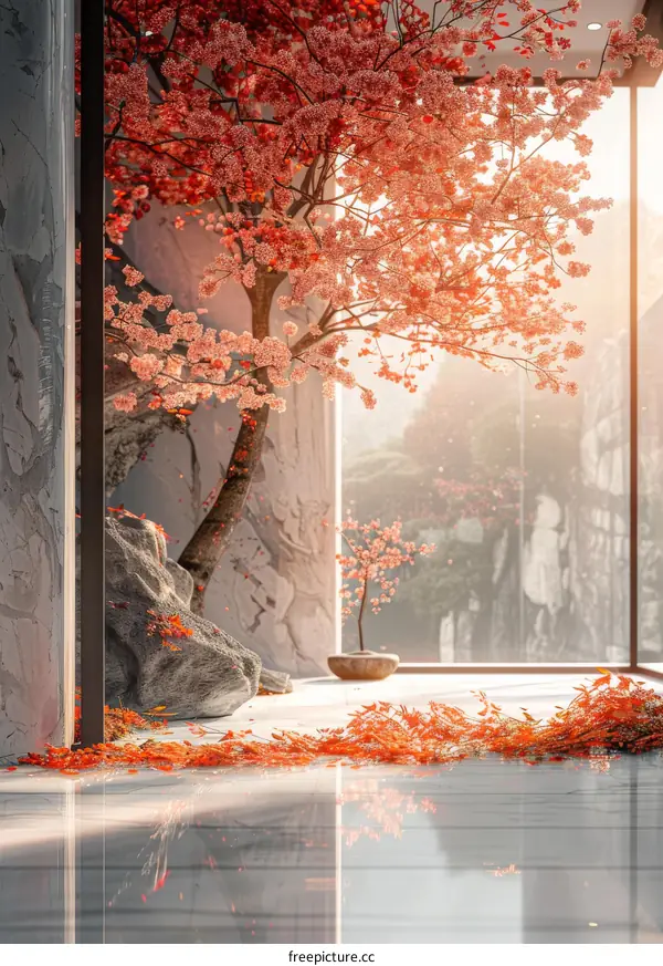 Elegant Interior Design with Cherry Blossom Trees