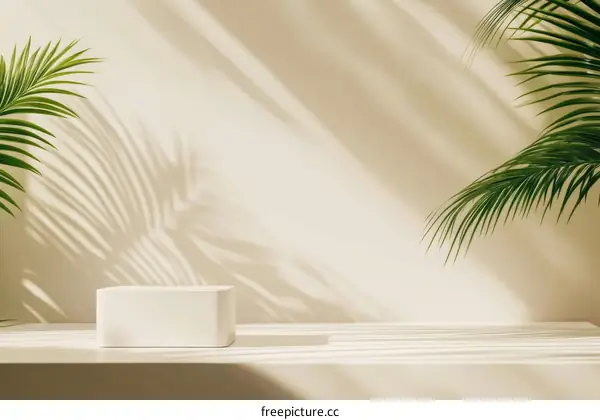 Minimalist Beige Background with Tropical Plants