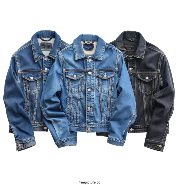 [Transparent Background PNG]Three Denim Jackets on transparent background