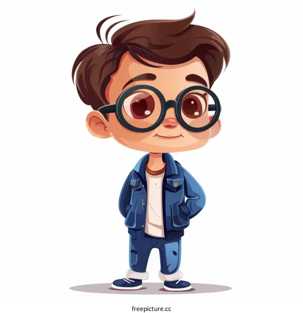 Illustration of a boy wearing glasses and a denim jacket