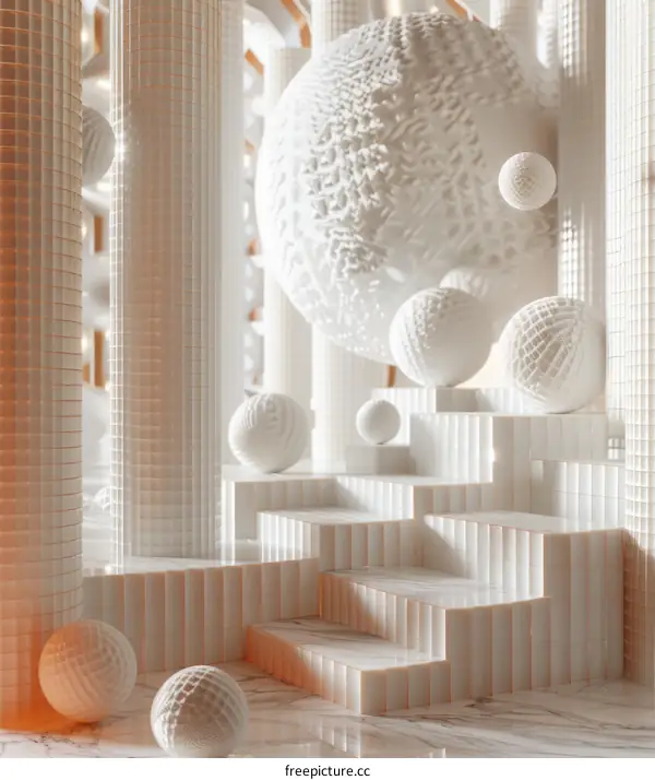 Abstract White Architecture Scene with Geometric Shapes