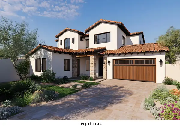 Modern Spanish Style Home with Two Story Exterior