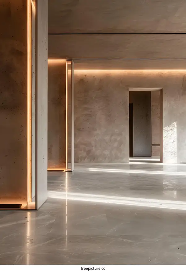 Minimalist Interior Design With Concrete Walls And Wooden Ceiling