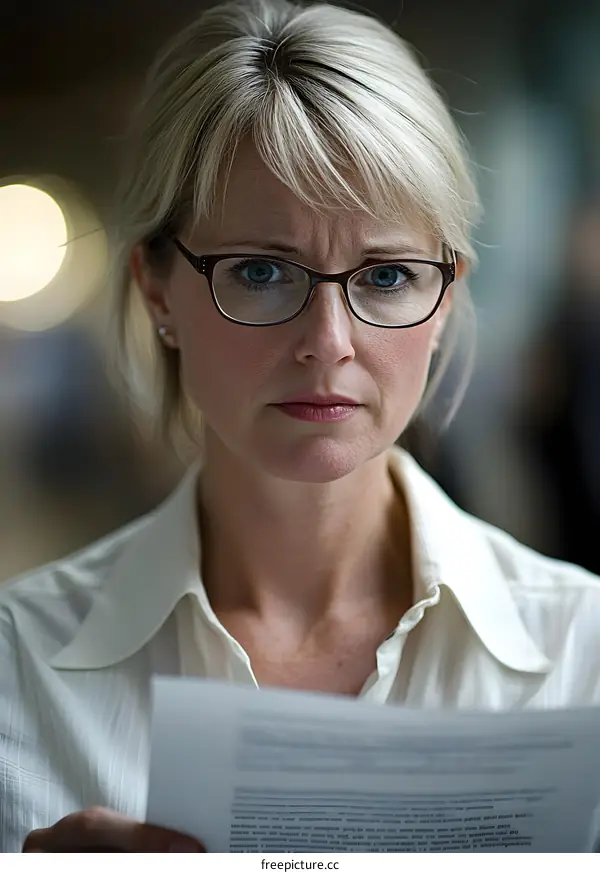 Woman in White Shirt Reading Documents