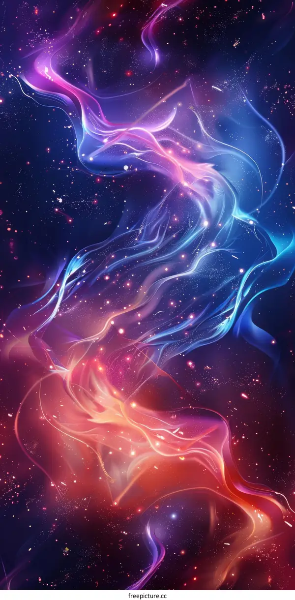 Abstract Galaxy with Light Streaks and Glowing Stars