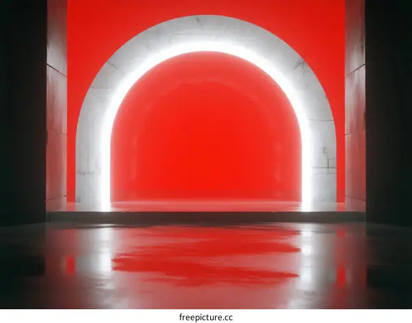 A Vibrant Red Archway with White Illumination in a Modern Space