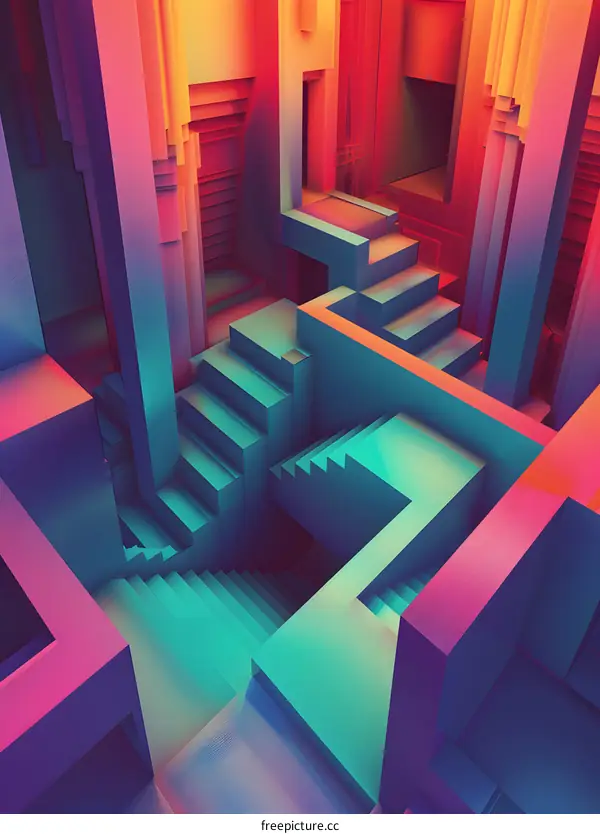 Abstract Geometric 3D Design with Colorful Gradient