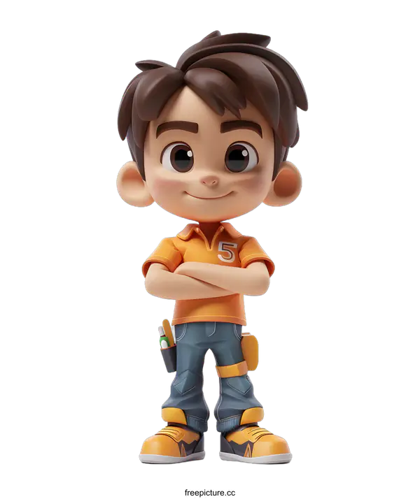 [Transparent Background PNG]Confident Cartoon Boy With Tools