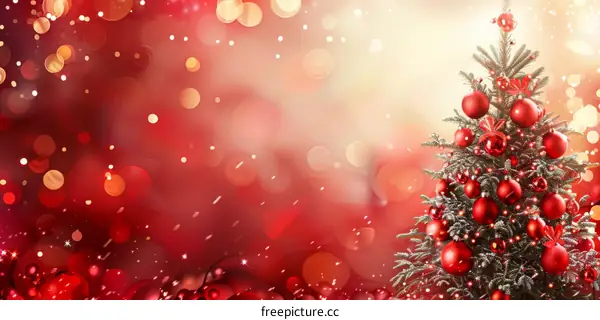Ornate Christmas Tree Decorated with Red Baubles