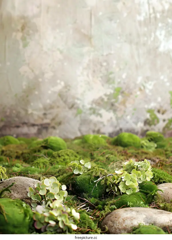 Green Moss Background Texture with Rocks