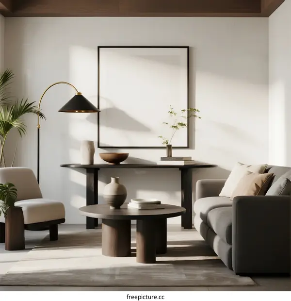 Modern living room with neutral tones and minimalist furniture