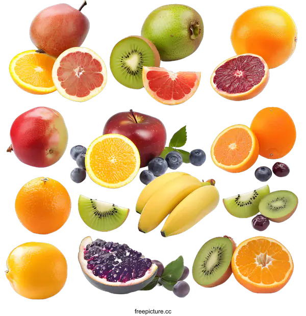 [Transparent Background PNG]Fresh Fruits Collection Isolated on White Background