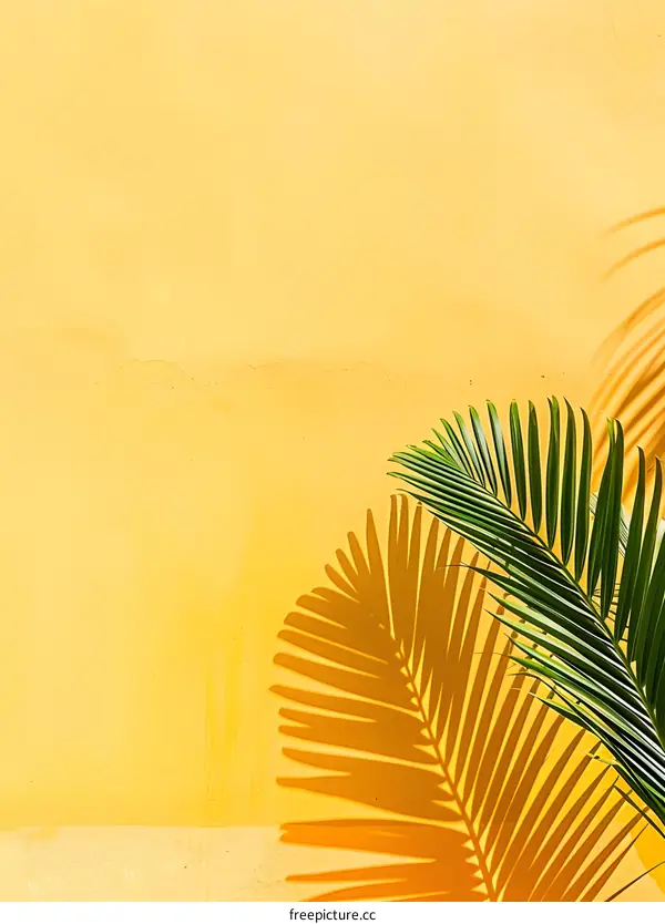Palm Leaf Shadow on Yellow Wall Minimalist Summer Background