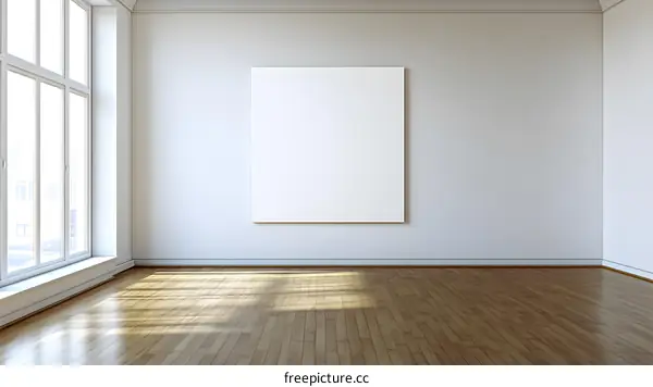 Empty Room with Large White Canvas on Wall