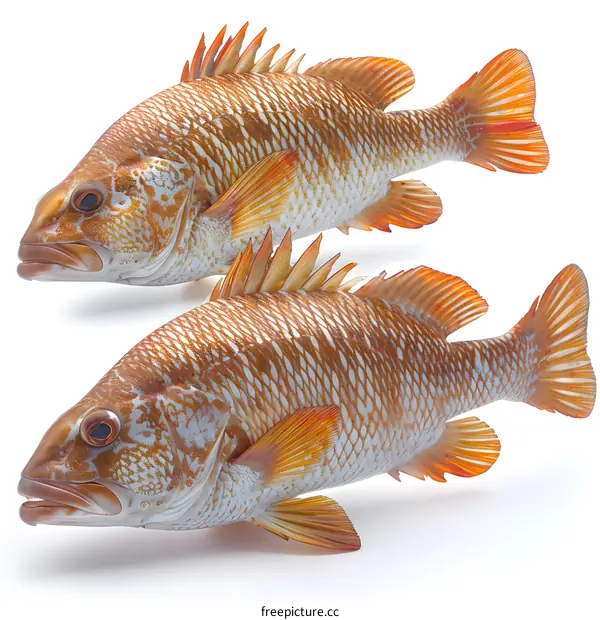 Two red fish are placed side by side on a white background