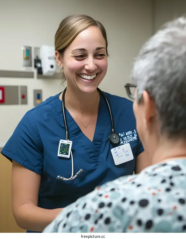 Smiling Female Doctor Talking With Patient in Hospital Room