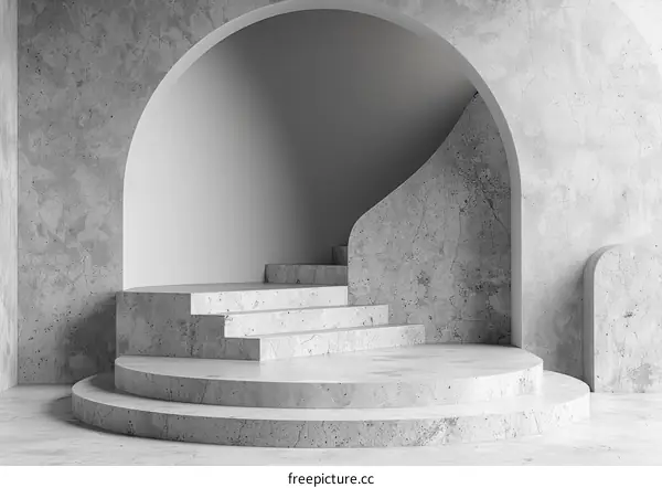 Concrete Podium with Ascending Stairs and Archway