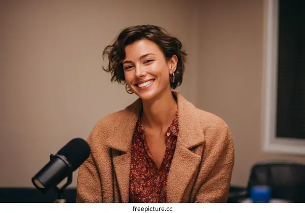Smiling Woman in a Cozy Coat