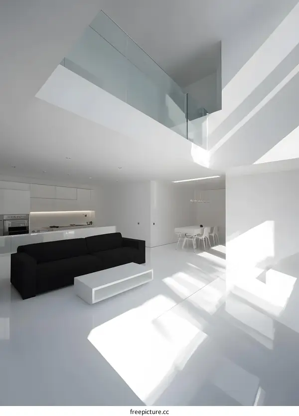 Minimalist Interior Design with White Walls and Black Sofa