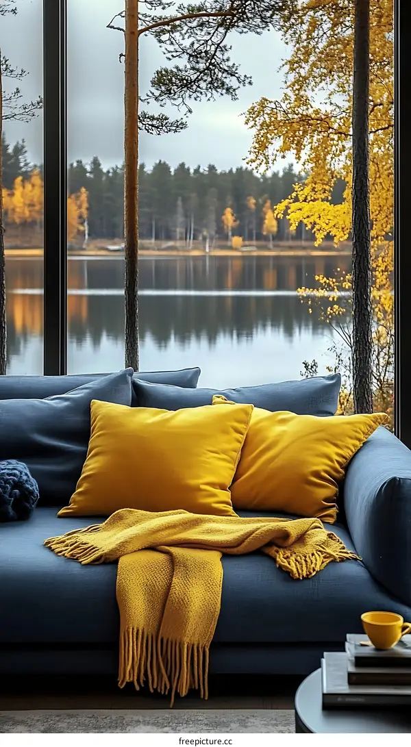 Cozy Living Room with Autumn View