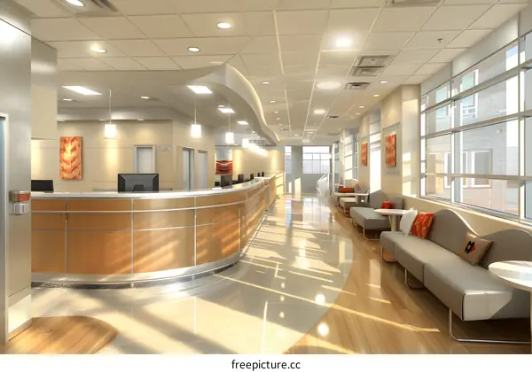 Waiting area in a modern hospital