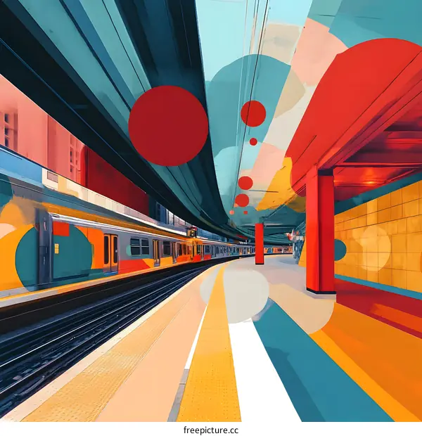 Colorful Abstract Subway Platform Illustration