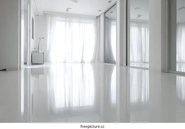 White Modern Apartment Interior With Glossy Floor