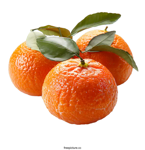 [Transparent Background PNG]Three Tangerines with Leaves on White Background