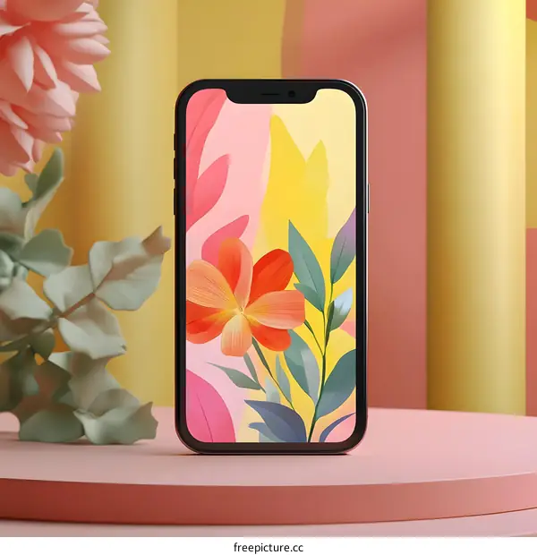 Floral Phone Wallpaper Design With Colorful Abstract Background