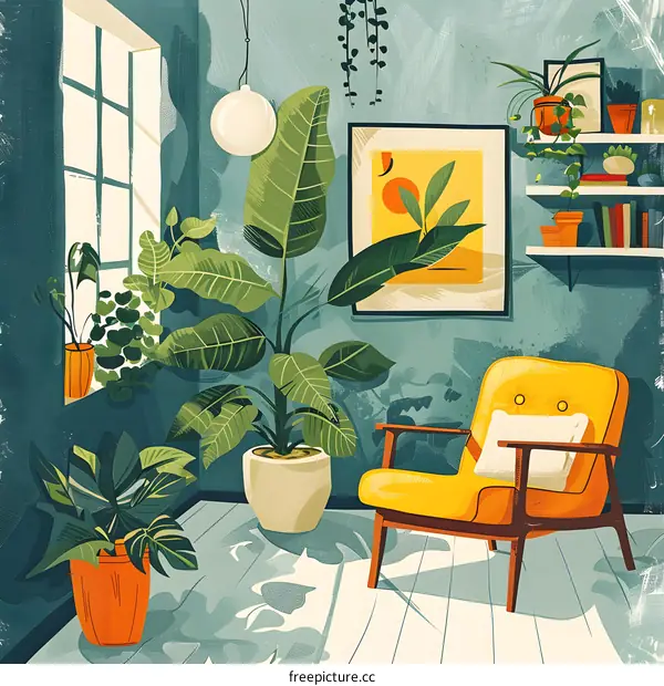 Cozy Living Room Interior with Houseplants