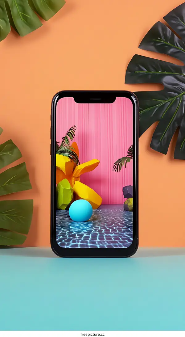 Smartphone on a Table with Leaves