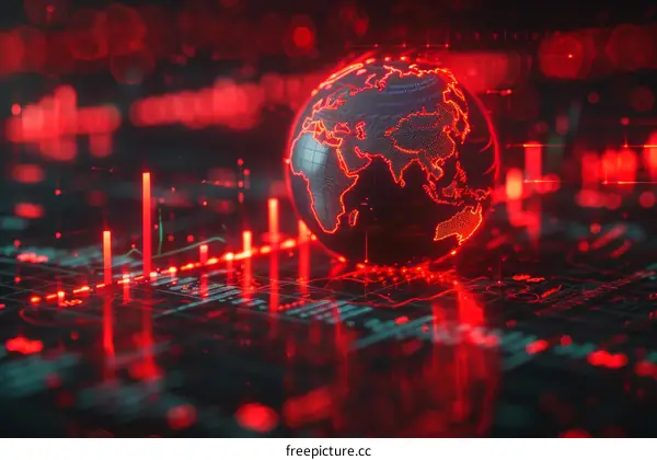 Red glowing globe with circuit board background