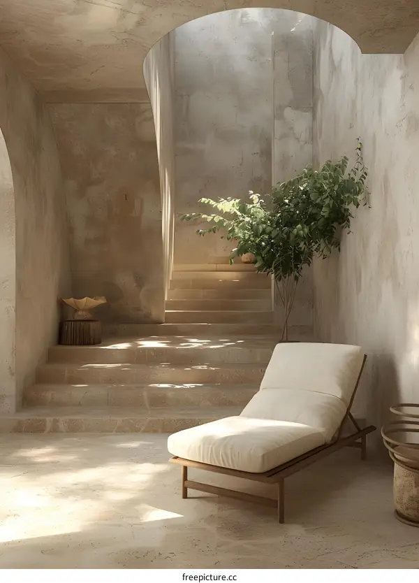 Concrete room with arched opening